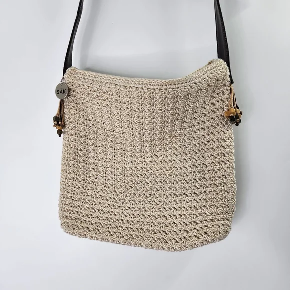 The Sak Crocheted Crossbody Shoulder Bag Cream Beaded Boho - Picture 2 of 9